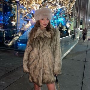 RW&CO. Faux Fur Coat in Tan and Brown